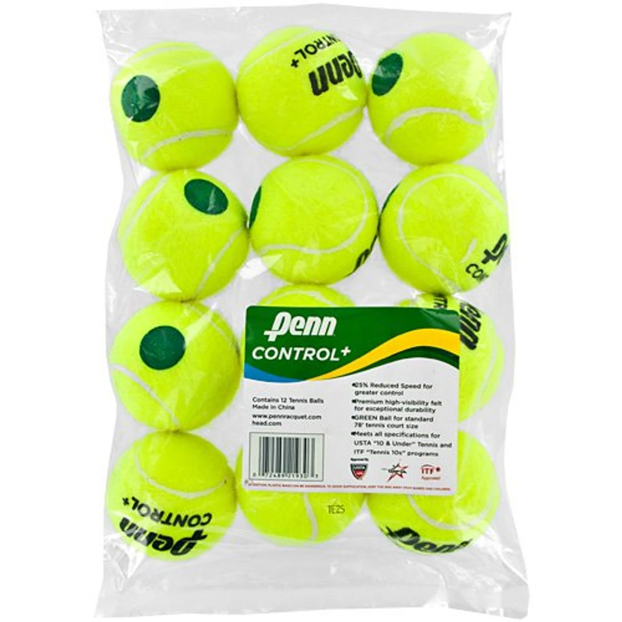 Penn Control Plus Green Dot POP Tennis Ball, Dozen 1 Penn Control Plus Green Dot POP Tennis Ball, Dozen